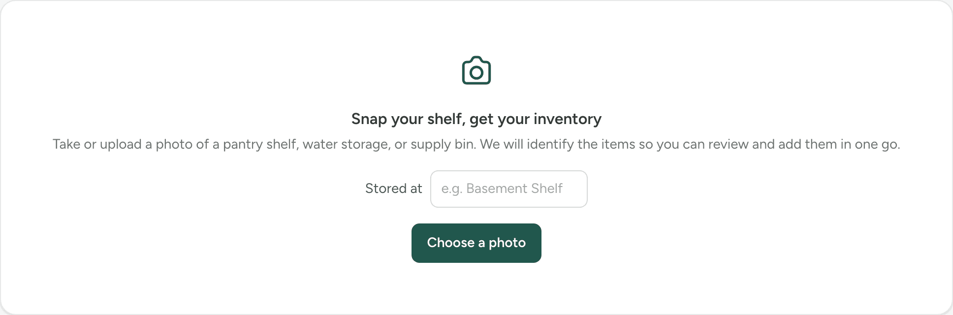 The upload card with a storage location picker and a Choose a photo button